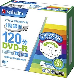 バーベイタムジャパン(verbatim japan) 1回録画用 dvd-r cprm 120分 20枚 ホワイトプリンタブル 片面1層 1-16倍速 ツインスリムケース入