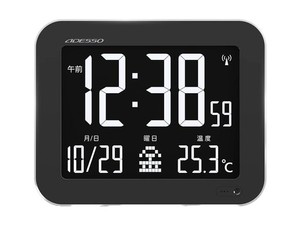 ADESSO(アデッソ) デジタル時計 壁掛け 置き時計 おしゃれ 電波 置き掛け兼用 大型 日付表示 温度 アラーム ブラック