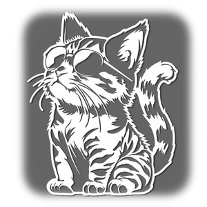 【たみ屋】サングラス猫ステッカー カッティングステッカー 防水 日本製 (猫A(大), 白)