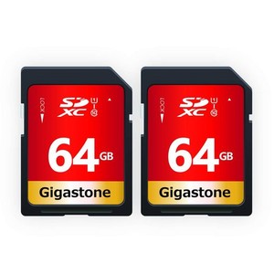 GIGASTONE 64GB SDカード 2枚セット UHS-I U1 CLASS 10 SDXC メモリーカード 高速 フルHD ビデオ デジタルカメラ SD CARD FULL HD ミニケ