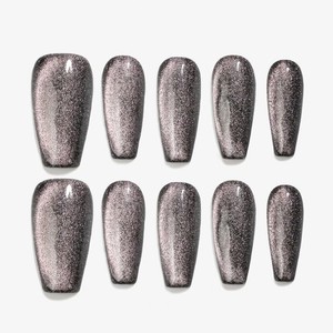 SUN&BEAM NAILS 手作り ネイルチップ ミディアム ロング バレリーナ つけ爪 コフィン 無地 ブラック ピンク キャットアイ マグネット 人