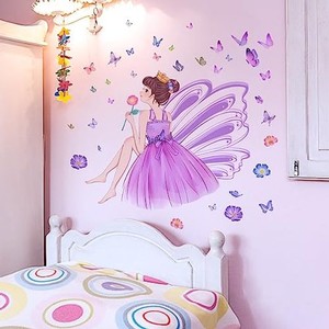 ウォールステッカー 紫色のドレスの女の子 若い女の子の後ろ姿です 女の子用の寝室です リビング です モダンアート 飾り ウォールデコ W