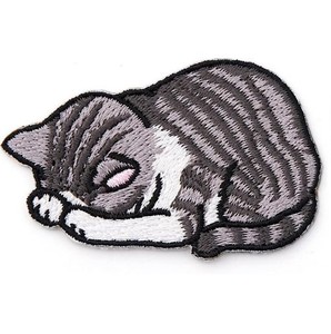 刺繍アイロンワッペン かわいい 猫 衣類バッグ (灰色猫)