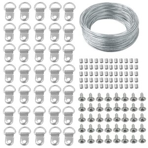MULT ビラカン フック ピクチャーレール ワイヤー スリング ワイヤーロープ 30M 三角吊カン 40? ワイヤーロープスリーブ 50? 木ネジ付き 