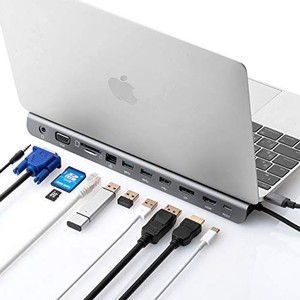 サンワダイレクト USB TYPE Cドッキングステーション 11IN1 PD100W / USB×3 / HDMI/LAN/DISPLAYPORT/VGA / 3.5MM / SD/MICROSD 400-VGA0