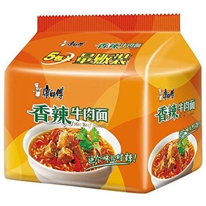 泡面 香辣牛肉面 方便面 インスタント麺 康？傅 ？典系列 香辣牛肉面 五？包 99G*5袋