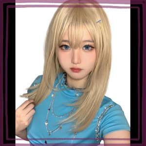 LIMAKARAウィッグ ミディアム ストレート 金髪 自然 カツラ フルウィッグ セミロング レイヤー ギャル コスプレ ゴールド レディース か