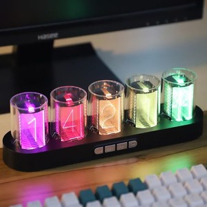 RGB ニキシー管風置き時計 1600万色 LEDデジタル時計 シミュレーショングロー管電子時計 インテリアDIY卓上時計