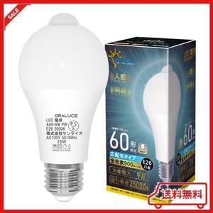 ORALUCE LED電球 E26口金 人感センサー 電球 60W形相当 電球色 3000K 9W 900LM 自動点灯・消灯 明暗センサー付 消し忘れ防止 階段 玄関 