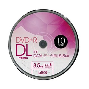 LAZOS DVD+R DL 8.5GB FOR DATA 2.4-8倍速対応 1回記録用 ホワイトワイド印刷対応 10枚組 スピンドルケース入 L-DDL10P