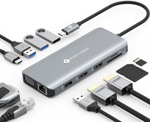 USB C ハブ 11-IN-1 トリプルディスプレイ NOVOO デュアル 4K ドッキングステーション【デュアル 4K HDMI/VGA/PD 100W 急速充電/1GBPS イ