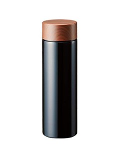 ゴーウェル TWS ミニ マグボトル 真空断熱 保温 保冷 水筒 ブラック (フタ 木目調) 130ML (ポケットに入る 最小サイズ) TS-1615-009
