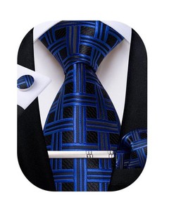 [DIBANGU] ネクタイ ブルーと黒 ビジネス用 ネクタイ ポケットチーフ タイピン フォーマル 冠婚葬祭