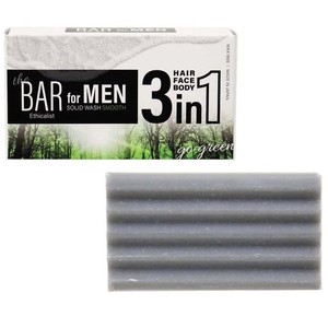 THEBAR MEN 3IN1 固形洗浄料 石けん 固形シャンプー 全身用 洗顔 オールインワン 潤い 炭配合 SOLID WASH SMOOTH ミントの香り 日本製