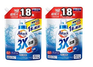 【まとめ買い】アタック 3X(抗菌・消臭・洗浄もこれ1本で解決!)詰め替え1220G × ２個