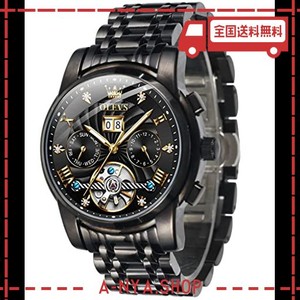 [olevs] 腕時計 メンズ おしゃれ かっこいい 黒 自動巻き スケルトン 防水 日付 夜光 ビジネス ファッション うで時計 人気 ブランド ブ