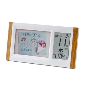 ADESSO(アデッソ) 置き時計 日めくりカレンダー デジタル シルバー 写真立て 付き 置き掛け兼用 HP-102