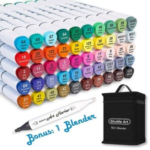 SHUTTLE ART イラストマーカー 50色 カラーペンセット マーカー 油性 ブレンダーペン付き 太細両端 防水速乾 色褪せしにくい キャリング