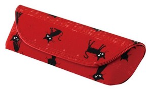 パール(PEARL) 眼鏡ケース 赤 黒猫のワルツ セミハード 猫柄 HFU-69 092356