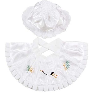 お宮参り 男の子 女の子 兼用 フードセット（帽子、よだれかけ）刺繍入りHUDX01 ホワイト