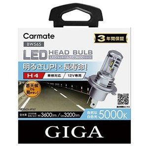 カーメイト GIGA 車用 LEDヘッドライトC3600 5000K ハロゲンバルブと同等サイズで簡単交換! 見やすい白色光 H4 BW565