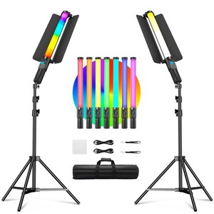 SOONPHO CL50 2パック LEDスティックライトとスタンドキット チューブライト 撮影用ライトLEDビデオライト LED バーライト 撮影 RGBライ