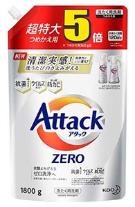 【大容量】アタック ゼロ(ZERO) 洗濯洗剤(LAUNDRY DETERGENT) 詰め替え 1800G (清潔実感! 洗うたび白さよみがえる)