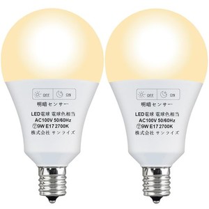 LED電球 明暗センサー電球 常夜灯 暗くなると自動で点灯 明るくなると自動で消灯(人体検知機能なし)E17口金 100W形相当9W 950LM 電球色 