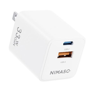 NIMASO 33W USB PD 急速充電器 2ポート TYPE-C 充電器 超小型 折りたたみ式プラグ 窒化ガリウム PSE認証 タイプC USB-A&USB-C タブレット