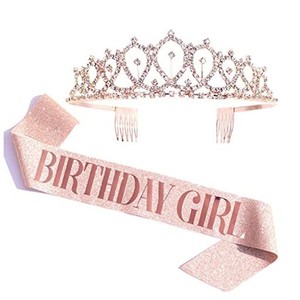 [DFSUCCES] 誕生日 王冠 「BIRTHDAY GIRL」2点セット 誕生日の女の子ベルトセット おしゃれ ローズゴールド 誕生日カチューシャ バースデ