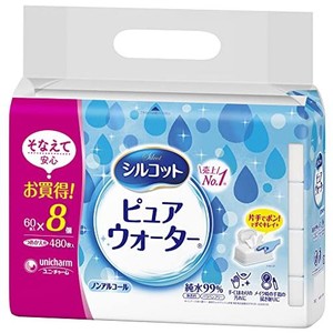 シルコット ウェットティッシュ ピュアウォーター 純水99% 詰替 480枚(60枚×8)