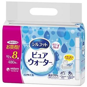 シルコット ウェットティッシュ ピュアウォーター 純水99% 詰替 480枚(60枚×8)