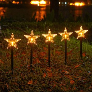 LANITO クリスマスライト ガーデンライト クリスマス ソーラーライト 暖かい白 5 IN 1 クリスマス飾り ランプ 雪の結晶 星 クリスマスツ