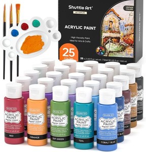 SHUTTLE ART アクリル絵の具 ビンテージカラー 25色 絵の具セット 60ML ペイントブラシ3本 パレット付き ヴィンテージ風 伝統色 キャンバ