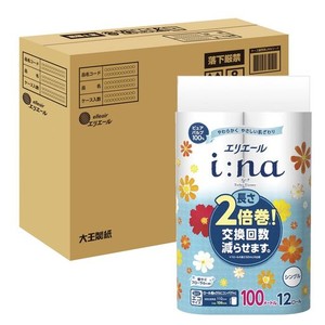 【AMAZON.CO.JP限定】 エリエール トイレットペーパー I:NA(イーナ) 2倍巻き 100M×36ロール(12ロール×3パック) シングル パルプ100% 華