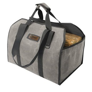 CARBABY 薪バッグ 2WAY使用 ログキャリー 薪ケース 持ち運び用 ハンドル付き ストーブアクセサリー 帆布製 防水(グレー)