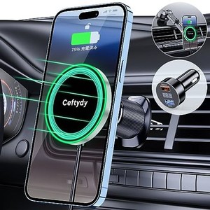 CEFTYDY 車載ホルダー 15W 急速充電 ワイヤレス充電器 カーチャージャー 車載 スマホホルダー 車 ワイヤレス充電 MAGSAFE充電器 伸縮アー