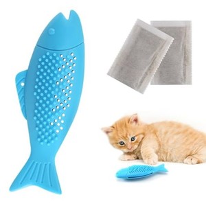 PAKESI 猫おもちゃ 猫歯ブラシ 猫噛みおもちゃ 魚形 歯磨き キャットミント入り 猫大興奮 天然シリコン素材 安全無毒 耐久性長い お手入