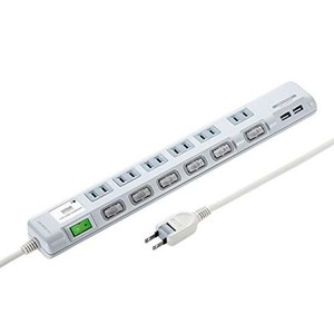 サンワサプライ USB充電ポート付き節電タップ(面ファスナー付き) 2P・6個口 2M TAP-B108U-2W