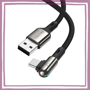 VOLTME USB C ケーブル L字 60W/3A QC3.0 急速充電 ナイロン編み タイプC ケーブル L型 LEDライト付き TYPE-C ケーブル MACBOOK/IPAD/IPH