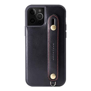 [hanatora] iphone ケース イタリアンレザー ベルトスタイル ネックストラップ付属 tgh-12pro-black