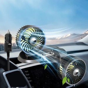 DURASIKO 車用扇風機 双頭ファン シガーソケット扇風機 3枚羽根 強風量 2段階風量調節 角度調節可能 約1.3M延長コード DC12V車対応 取付