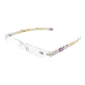 [HENGHAO] 携帯用 超軽量リムレス 老眼鏡 8色選択可能 シニアグラス おしゃれ リーディンググラス 専用ケース付 H6035 (バイオレット花柄
