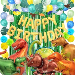 DEERZON 恐竜 バルーン 誕生日 飾り付け 男の子 飾り パーティ セット 空気れ 付き 巨大 風船 バースデー 装飾 ガーランド (数字なし恐竜