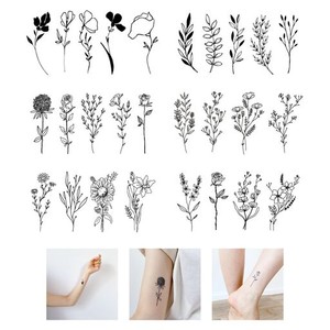 タトゥーシール 30種類 花 ワンポイント かわいい 韓国 黒 防水 ステッカー [LELIMO] (パターンA)