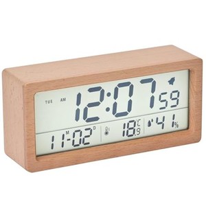 デジタル目覚まし時計 電池式 木製置き時計 き湿度と温度検出電子時計 LCD 持ち運びが容易、寝室、ベッドサイドテーブル、机、オフィス、