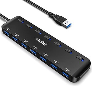 ATOLLA USB ハブ 7ポート USB3.0ハブ 100CMケーブル 個別スイッチ USB HUB ウルトラスリム USB拡張 5GBPS超高速転送 WINDOWS/LINUX/MAC O