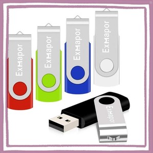 5個セット 16GB USBメモリ EXMAPOR USBフラッシュメモリ 回転式 ストラップホール付き 五色(黒、赤、緑、青、白)