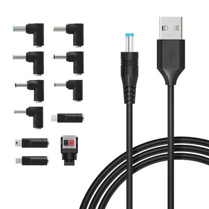 USB DC ケーブル 変換プラグ付き 11 IN 1 DC充電コード 5.5X2.1MM USB-DCケーブル 1M DC ジャック DC プラグ 5.5MM カメラ / タブレット/