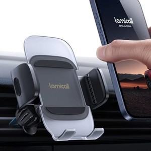 【金属製フック・片手操作】車載 吹き出し口 スマホホルダー LAMICALL アクリル表面 メタル フック エアコン 吹き出し口 固定 ルーバー 